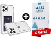 Crystal Backcase Shockproof Met Pasjeshouder Hoesje iPhone 12 Pro Max Transparant - Gratis Screen Protector - Telefoonhoesje - Smartphonehoesje