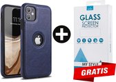 Backcase Lederen Hoesje iPhone 11 Blauw - Gratis Screen Protector - Telefoonhoesje - Smartphonehoesje