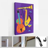 Set jazzfestival posters. Vector composities inbegrepen: saxofoon, trombone, klarinet, viool, contrabas, piano, trompet, basdrum en banjo, gitaar - Modern Art Canvas - Verticaal -