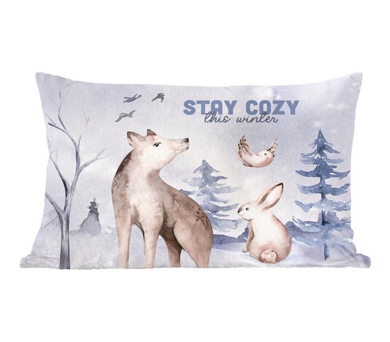 Sierkussens - Kussentjes Woonkamer - 50x30 cm - Winter - Wolf - Vogel - Konijn - Kerstversiering - Kerstdecoratie voor binnen - Woonkamer