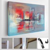 Kleurrijk abstract acryl schilderij. Surrealistisch landschapskunstwerk in eigentijdse stijl. Moderne kunst op blauwe achtergrond - Modern Art Canvas - Horizontaal - 1960558090