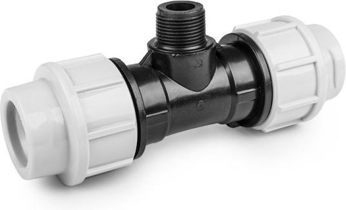 Draad t-stuk voor PE/tyleen - 50mm x 1/1/2 buitendraad - 16 bar