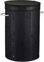Relaxdays wasmand bamboe - ronde wasbox met deksel - 63 x 40 cm - 65 liter - zwart