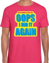 Foute party Oops I did it again verkleed/ carnaval t-shirt roze heren - Foute hits - Foute party outfit/ kleding L