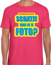 Foute party Schatje mag ik je foto verkleed/ carnaval t-shirt roze heren - Foute hits - Foute party outfit/ kleding M