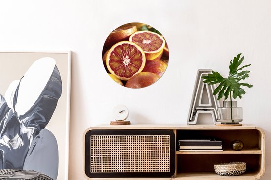 Oranges sanguines entières et coupées Assiette en plastique cercle mural - ⌀ 30 cm - peinture ronde - impression photo sur cercle mural en plastique (forex) / cercle vivant / (décoration murale)