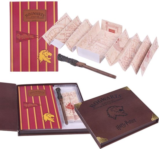 Harry Potter schrijfset met Gryffindor dagboek, toverstaf en de Kaart van de Onverlaat.