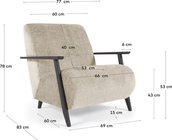 Kave Home - Meghan fauteuil in beige chenille en hout met natuurlijke afwerking - Afbeelding 8