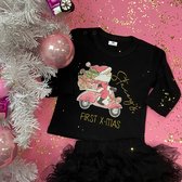 Shirt eerste kerst-first christmas met naam in goud glitter en kerstman print-Maat 86
