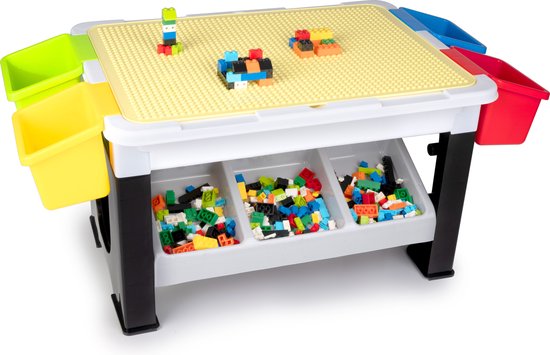 Foto: Eddy toys 300 delige set speelgoed speeltafel 48 x 35 x 31 cm 291 bouwblokken opbergruimte plastic