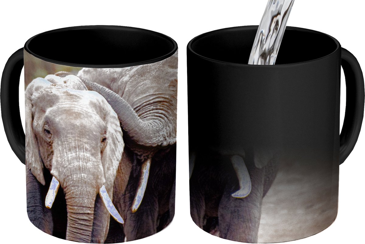 Magische Mok - Foto op Warmte Mokken - Koffiemok - Olifanten vrienden - Magic Mok - Beker - 350 ML - Theemok