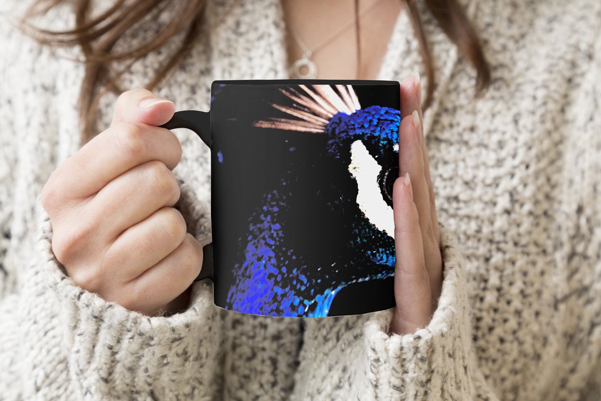 Magische Mok - Foto op Warmte Mokken - Koffiemok - Pauw - Dier - Blauw - Magic Mok - Beker - 350 ML - Theemok