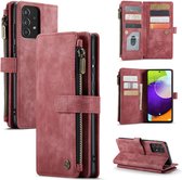 CaseMe - Telefoonhoesje geschikt voor Samsung Galaxy A52 5G / A52s 5G - Wallet Book Case met ritssluiting - Magneetsluiting - Rood