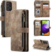 CaseMe - Telefoonhoesje geschikt voor Samsung Galaxy A72 - Wallet Book Case met ritssluiting - Magneetsluiting - Bruin