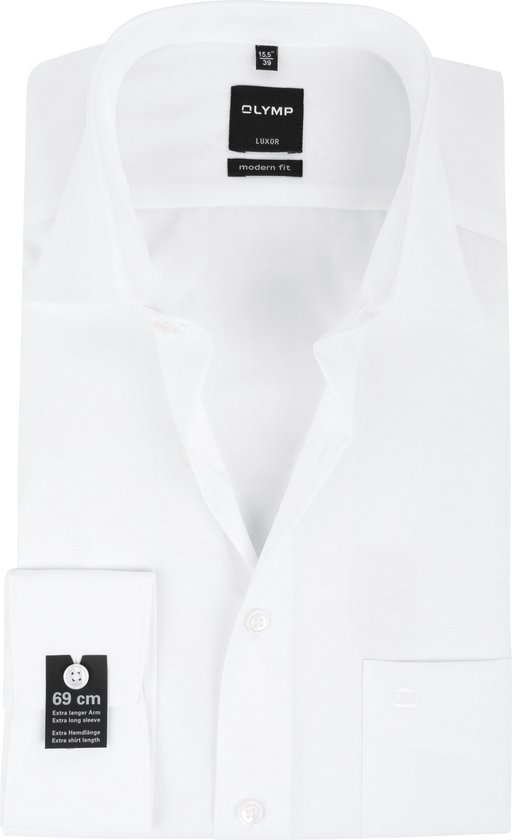 OLYMP Luxor modern fit overhemd - mouwlengte 7 - wit - Strijkvrij - Boordmaat: 40