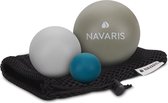 Navaris lacrosse massageballen - 3x triggerpoint massage bal voor rug, benen en nek - Fascia voetroller ballen voor zelfmassage - Set van 3