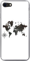 Geschikt voor iPhone 8 hoesje - Wereldkaart - Goud - Zwart - Windroos - Siliconen Telefoonhoesje