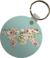 Porte-clés - Carte - Monde - Roses - Vert - Plastique - Rond - Cadeaux