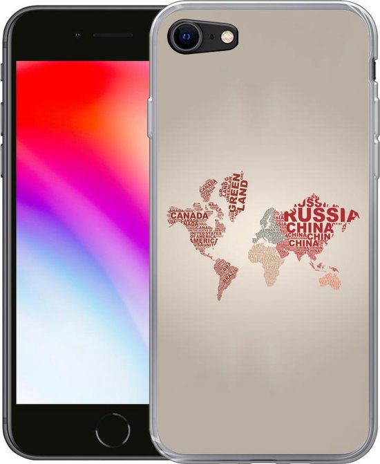 Coque iPhone SE 2020 - Carte du Wereldkaart - Carte - Lettres - Coque de téléphone en Siliconen