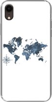 Geschikt voor iPhone XR hoesje - Wereldkaart - blauw - Kompas - Siliconen Telefoonhoesje