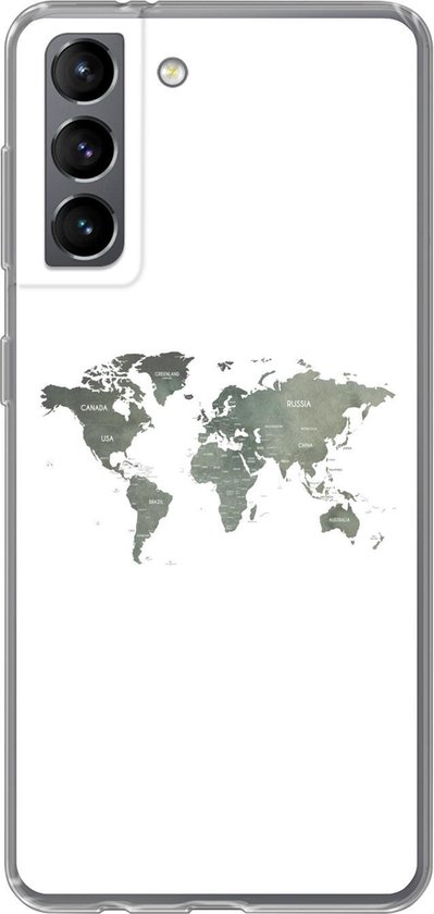 Samsung Galaxy S21 hoesje - Wereldkaart - Groen - Wit - Siliconen  Telefoonhoesje | bol.com