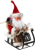 Kerstkarakter: kerstman automaat op slee - H 25 x 24,5 x 10 cm - rood en wit