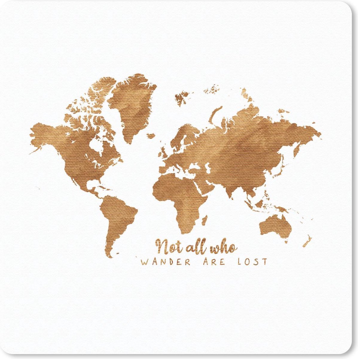 Muismat 30x30 cm - Mousepad Wereldkaart - Brons - Quote - Muismatten