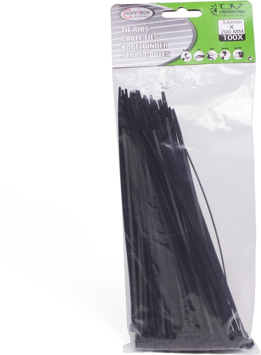 Colliers de serrage - Tie ribs - Tie wraps - Ty Raps - 200 x 3,6 mm - noir  - 100 pièces | bol.com