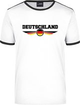 Deutschland wit/zwart ringer landen t-shirt logo met vlag Duitsland - heren - Duitsland landen shirt - supporter kleding / EK/WK L