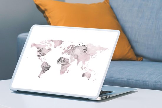 Sticker ordinateur portable - 17,3 pouces - Wereldkaart - Peinture - Rose