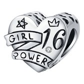 Tracelet | Zilveren bedels | Bedel 16 jaar | Jubileum 16 jaar Girl Power | 925 Sterling Zilver| Pandora compatible | Met 925 Zilver Certificaat | In Leuke cadeauverpakking