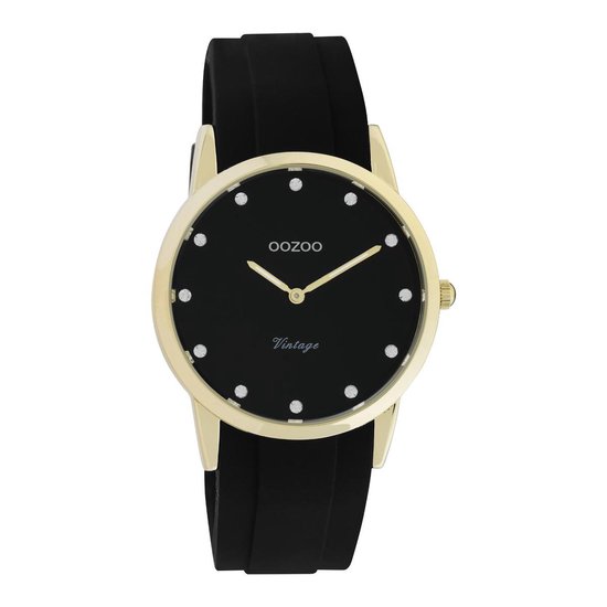 OOZOO Vintage series - goudkleurige horloge met zwarte rubber band - C20178 - Ø38