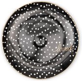 Riviera Maison Gebaksbord 16 cm - Dots & Stripes Loved Cake Plate - Zwart - Porselein