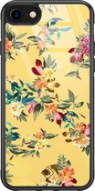 iPhone 8/7 hoesje glass - Bloemen geel flowers | Apple iPhone 8 case | Hardcase backcover zwart