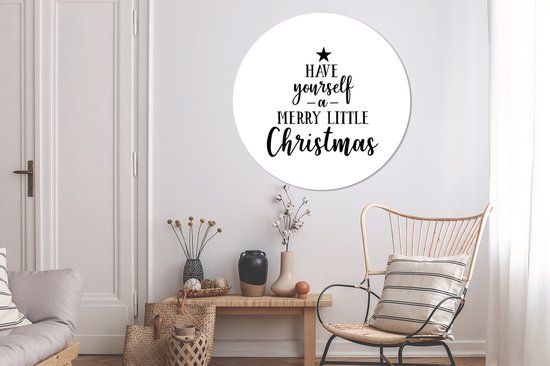 Citation de Noël Ayez un joyeux petit Noël avec un fond blanc Sticker papier peint cercle mural - ⌀ 120 cm - peinture ronde - cercle papier peint - cercle mural - cercle vivant - autocollant & découpe ronde