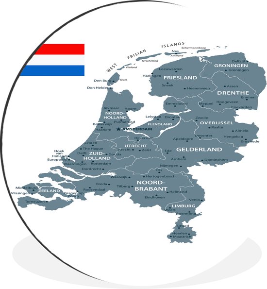 Wandcirkel - Muurcirkel - Landkaart Nederland - Vlag - Wit - Aluminium - ⌀ - Binnen en Buiten