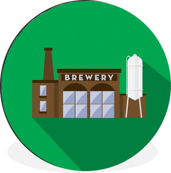 WallCircle - Wandcirkel - Muurcirkel - Illustratie bierbrouwerij op groene achtergrond - Aluminium - Dibond - ⌀ 30 cm - Binnen en Buiten