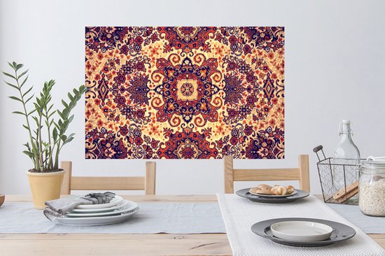 Stickers muraux - Film autocollant - Tapis persan - Motifs - Rouge - Jaune - 90x60 cm - Film adhésif - Stickers muraux chambre d'enfant - Papier peint autocollant - Papier peint autocollant - Film autocollant