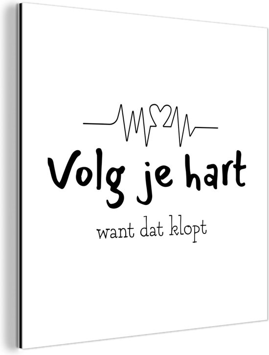 Décoration murale Métal - Peinture Aluminium - Coeur - Citations - Zwart - Wit - 20x20 cm