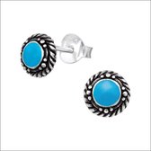 Aramat jewels ® - Zilveren bali oorbellen blauw rond 925 zilver 6mm geoxideerd