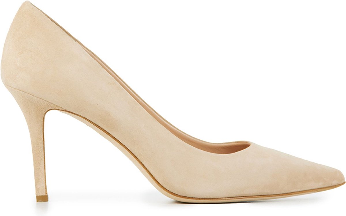Lina Locchi Pumps / Stiletto Dames / Damesschoenen - Suède    - Blokhak hoogte 8 cm - L1126 - Beige - Maat 39
