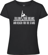 Sparkle&Dream - T-Shirt 'Follow your dreams' Zwart - Maat 164 - Voor Turnen en Gymnastiek