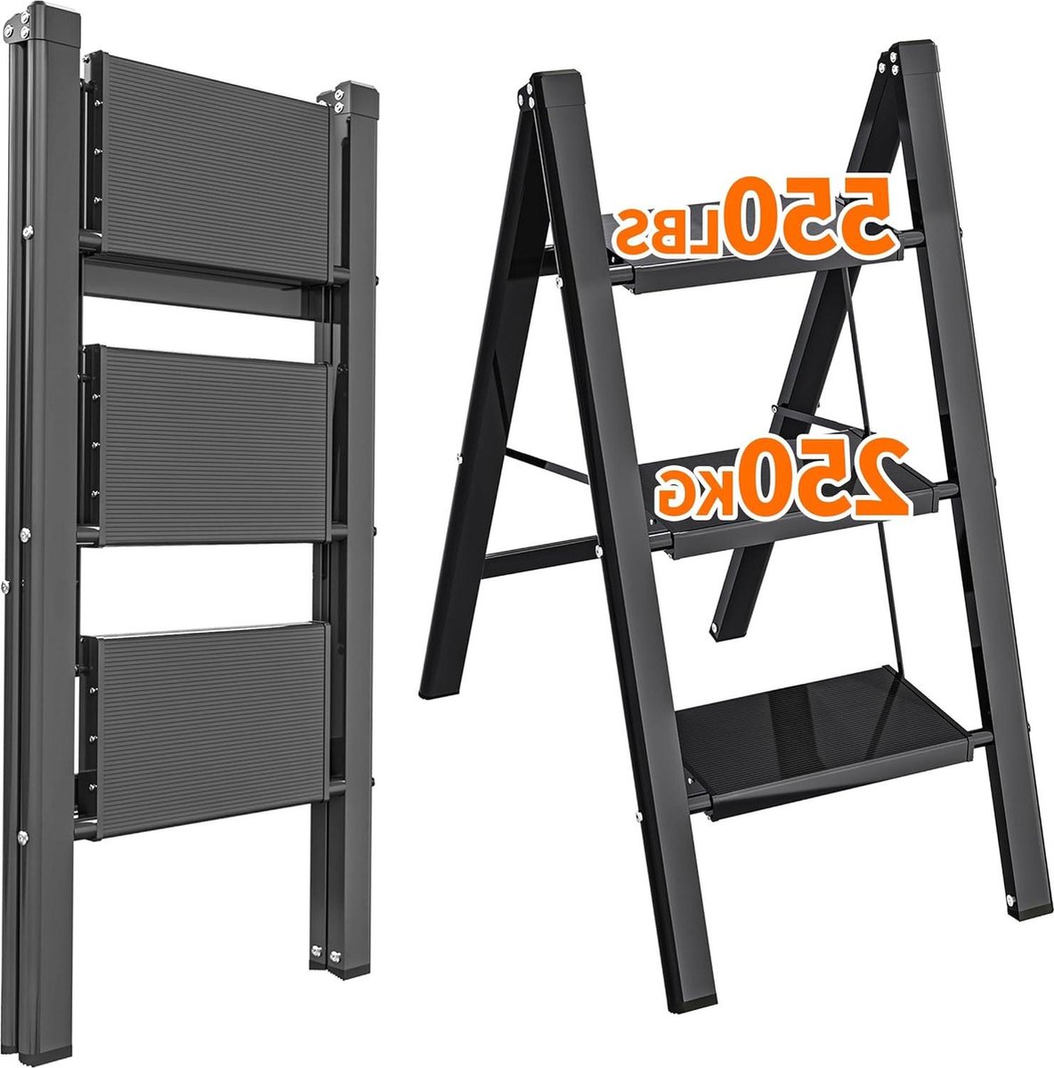 3-stap Aluminiumlegering Ladder met 550lb Capaciteit - Antislip, Lichtgewicht en Draagbaar - Wit