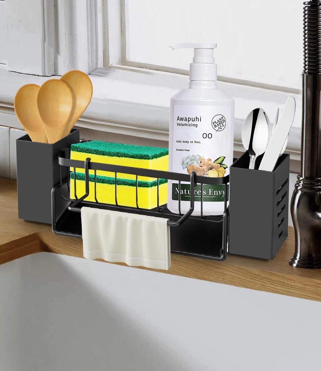 Spoelbak organizer - keuken en badkamer met afvoerpan en sponshouder