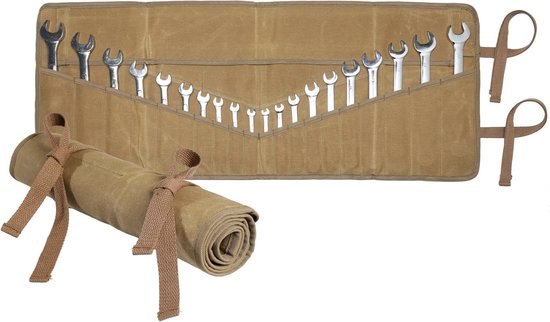 Foto: Gereedschapsrol roltas gewaxt canvas gereedschapstas draagbaar kaki 86 x 34 cm