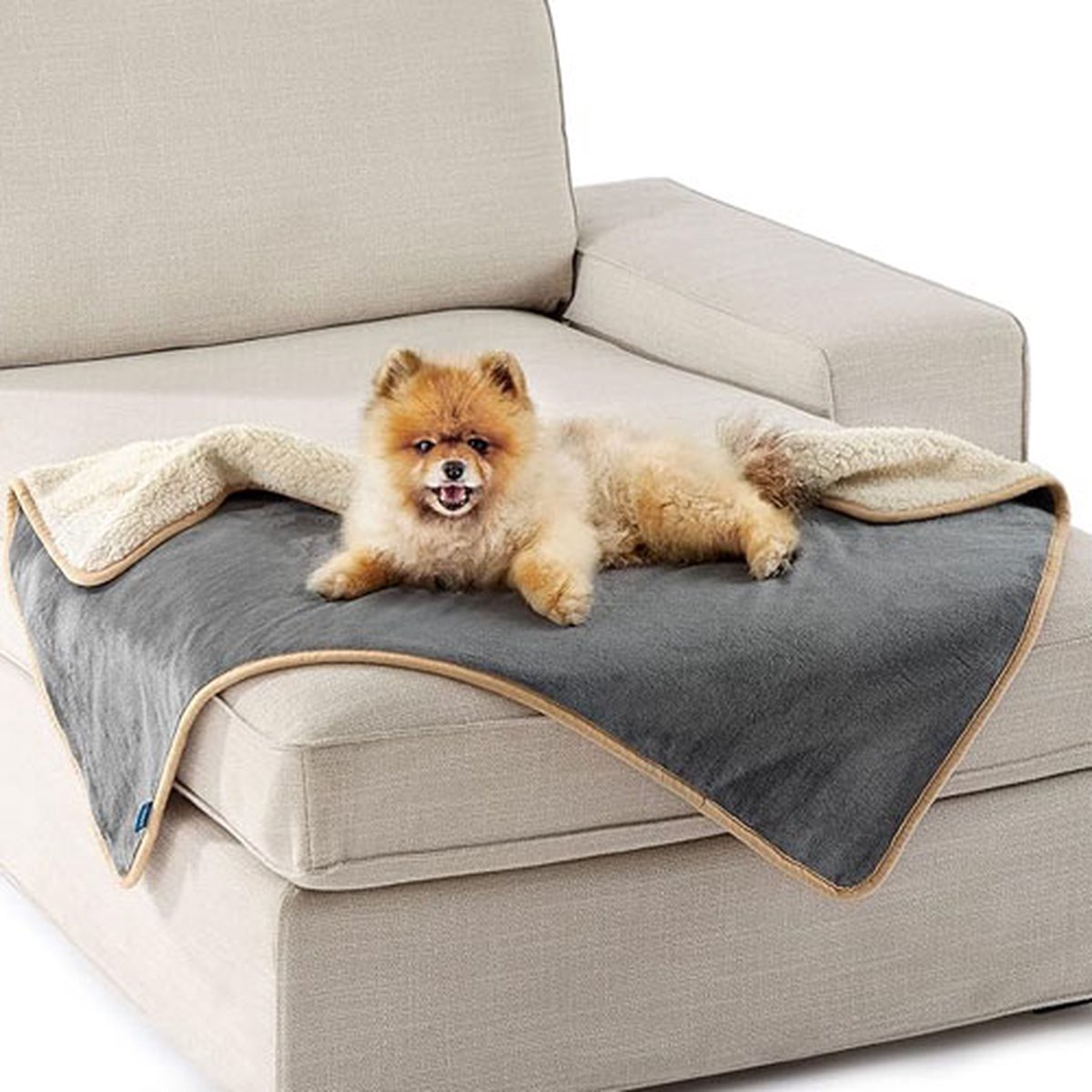 Waterdichte Hondendeken voor Kleine Honden - 80 x 60 cm - Outdoor Sherpa Fleece Bankbescherming, Pluizig en Zacht - Geschikt voor Honden en Katten - Grijs