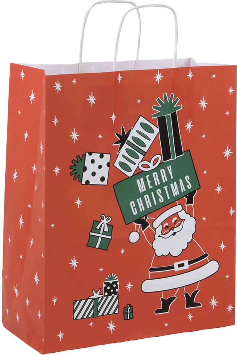 Papieren tasjes 50 stuks Kerst - Rood - A4 25x32x11 - Cadeautasjes - Papieren tasjes met handvat - Kersttasje