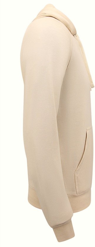 Vue latérale d'un sweat à capuche beige pour homme avec une poche kangourou.