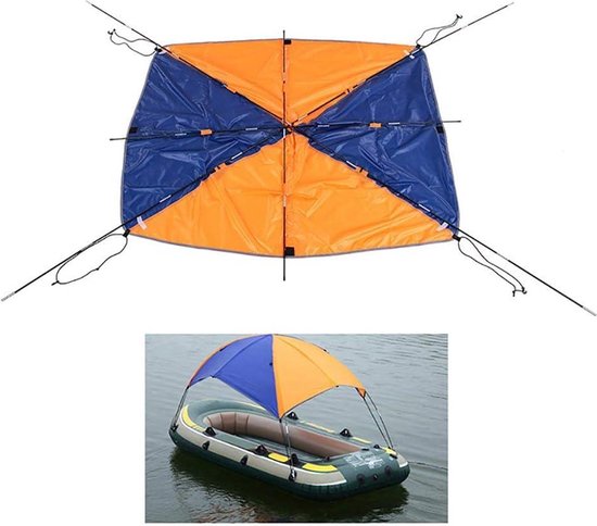 Tente De Bateau Et Auvent De Pêche Pour 4-5 Personnes – Toile Polyester Imperméable UV, Structure En Fibre De Verre, Pliable Et Portative (Bleu/Orange)