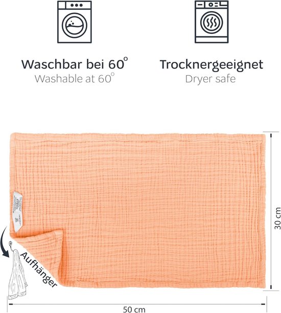 Set of 10 Premium Burp Towels for Baby - Extra Soft Muslin - 100% Cotton - 30x50 cm - Oeko Tex 100 Certified - Muslin Cloths for Diapers - Apricot Color hydrofiele washandjes van Lappi Kids — afbeelding 2